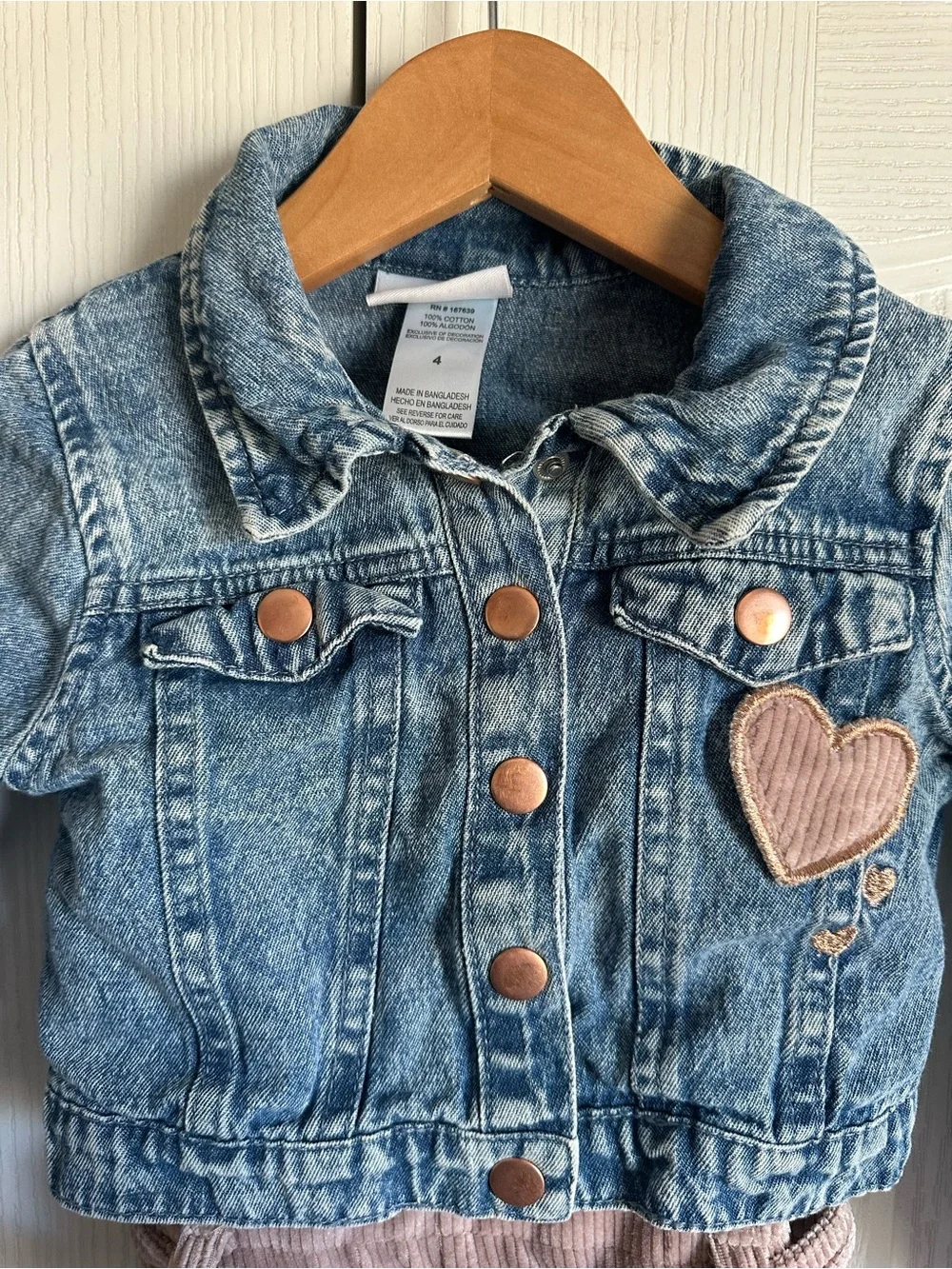 Little Lass Girls 2Pc Plush Corduroy Jumpsuit Denim Jacket Set Size 4 Heart - Picture 6 of 8